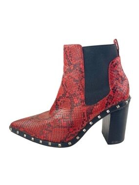 Charles by Charles David Dodger Red Snakeskin Leather Studded Chelsea Boots 8M